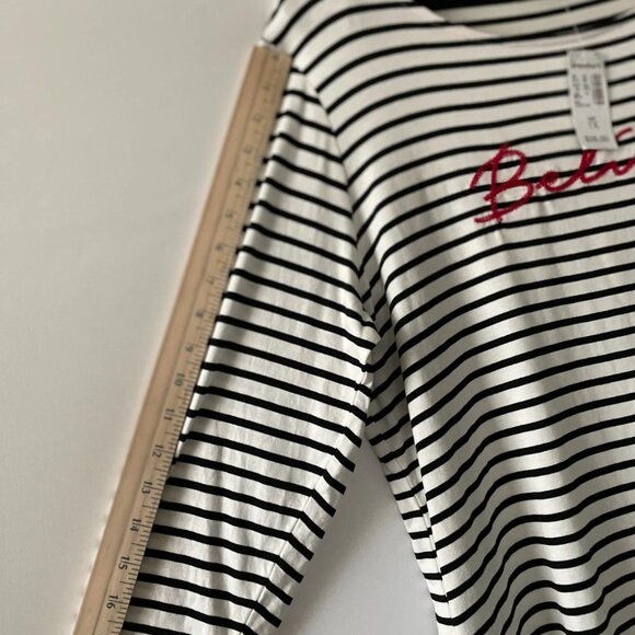 NWT Dressbarn Womens White & Black Striped Print Believe Embroidered Top Size 1X - Picture 8 of 9